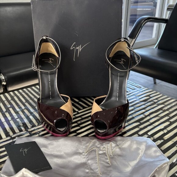 Giuseppe Zanotti Shoes - Giuseppe Zanotti Patent Burgundy Open Toe Heels